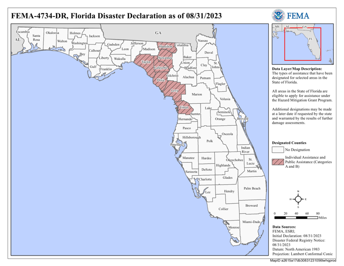 DR4734 Declared Counties Map