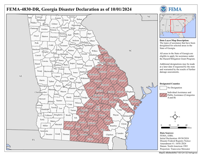 DR4830 GA Declared Counties Map