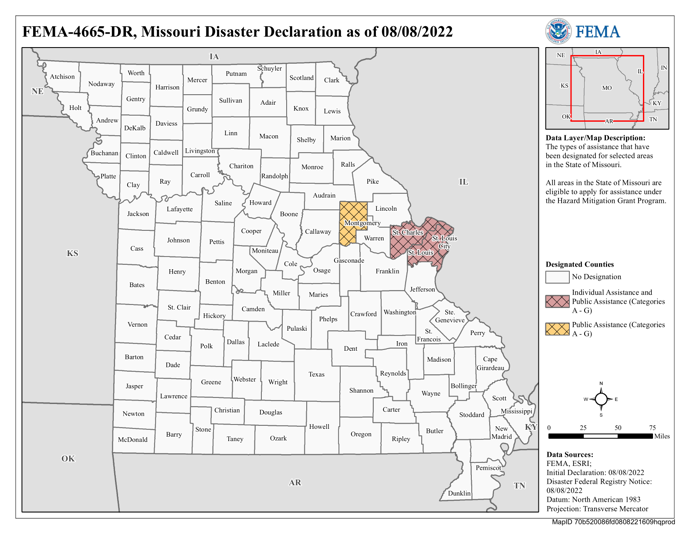 DR 4665 MO Declared Counties Map
