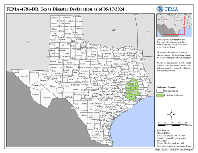 DR4781 TX Declared Counties Map