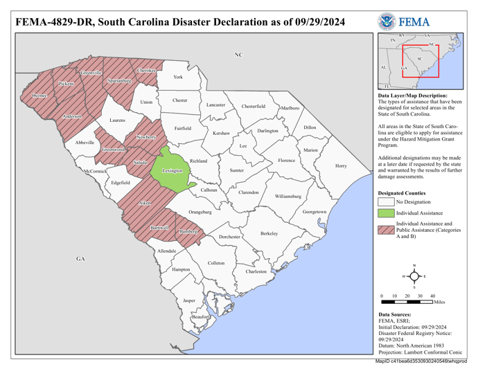 DR4829 SC Declared Counties Map