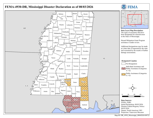 DR4930 MS Declared Counties Map