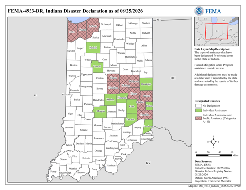 DR4933 IN Declared Counties Map