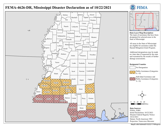 DR 4626 MS Declared Counties Map