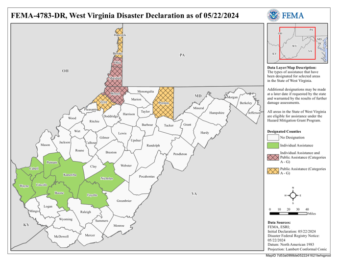 DR4783 WV Declared Counties Map